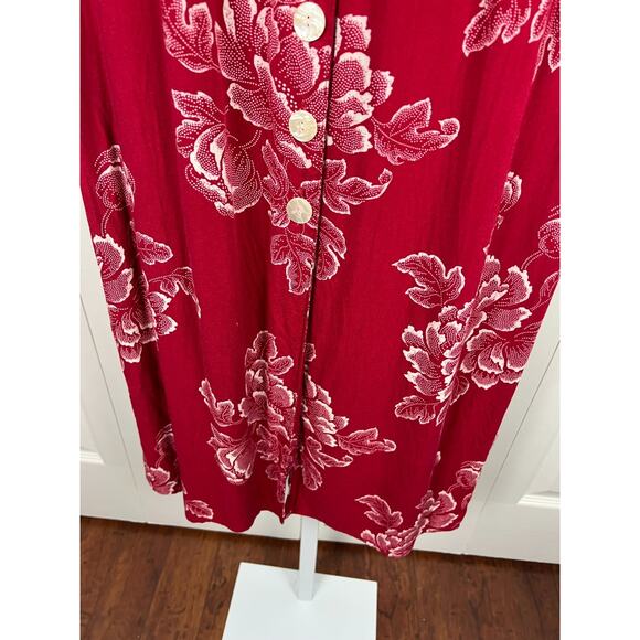 Newport News Women Vintage Red White Floral Button Up Maxi Dress Rayon Size 4 - Picture 5 of 10